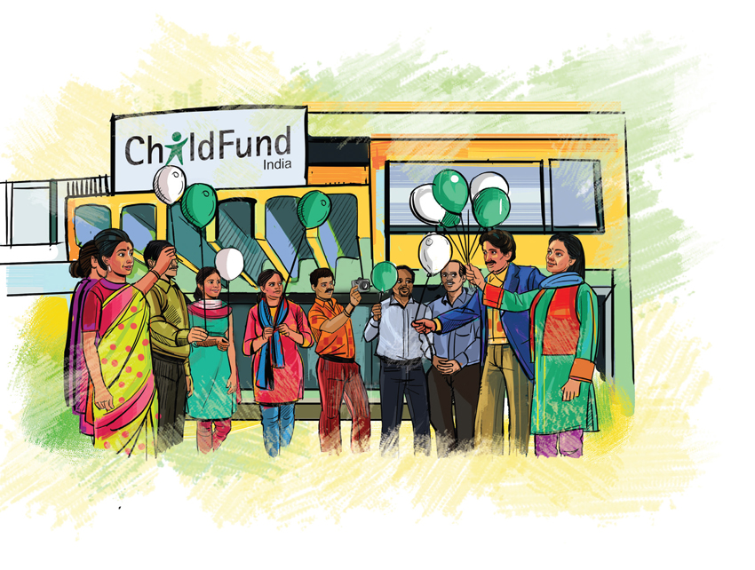 Illustration of people gathering for Child fund