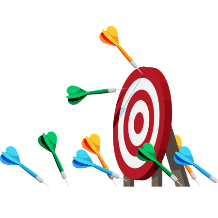 A dart striking the bullseye of a target surrounded by arrows, symbolizing precision in online marketing strategies.